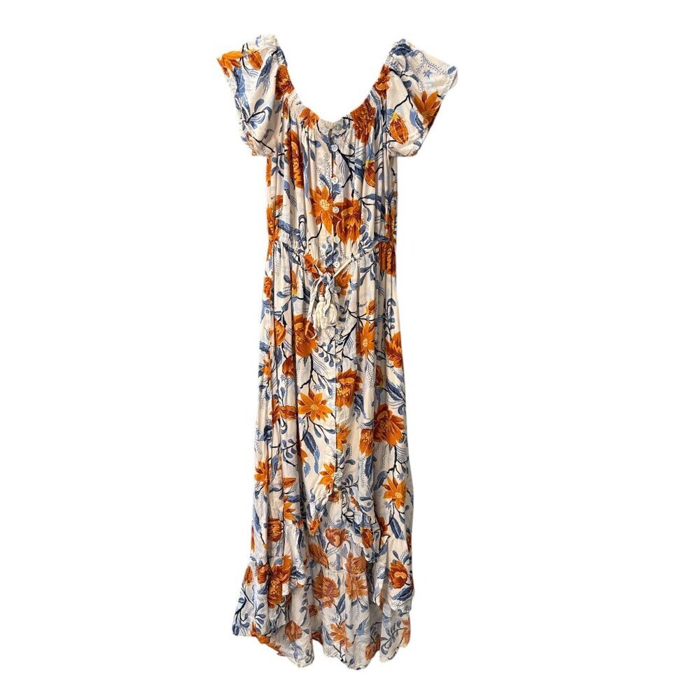 Anthropologie Floral Maxi Dress - Orange and Blue